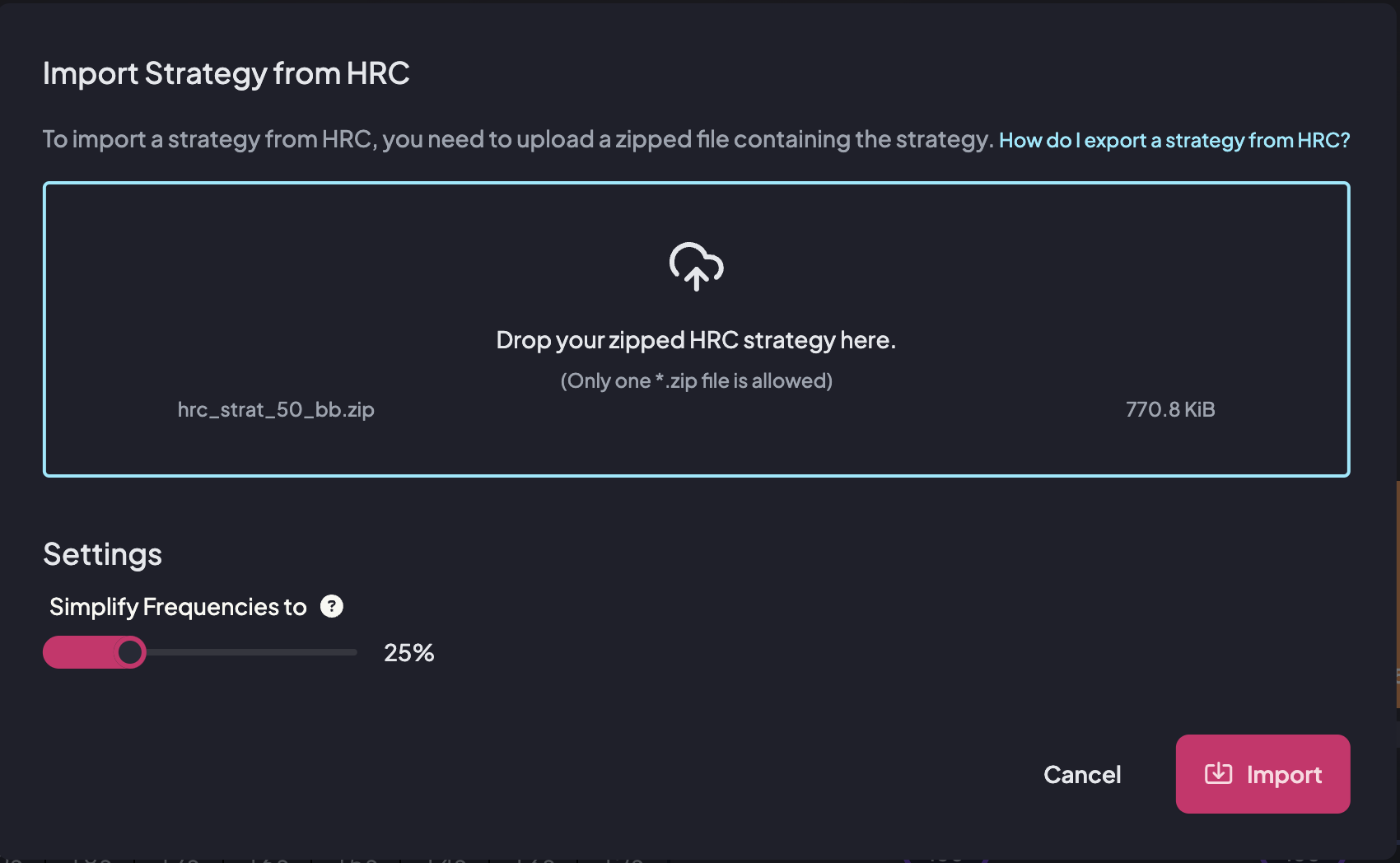 Import Strategy from HRC